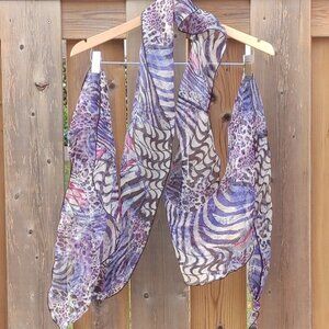 Beautiful Women's Scarf Flowy Animal Print Zebra Butterfly Scalloped edges
